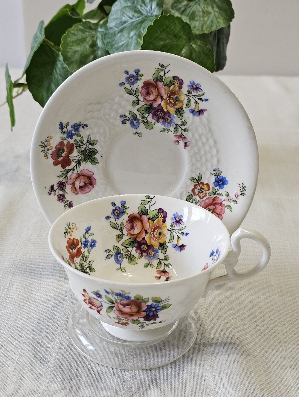 Vintage Aynsley England Floral Embossed Teacup & Saucer